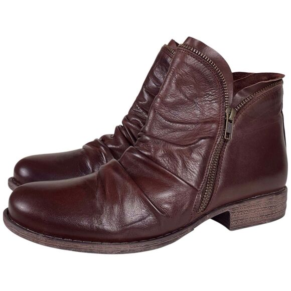 Miz Mooz Luna Ruched Ankle Boot Size 9.5 Brown Leather Side Zip EUC - Picture 5 of 12